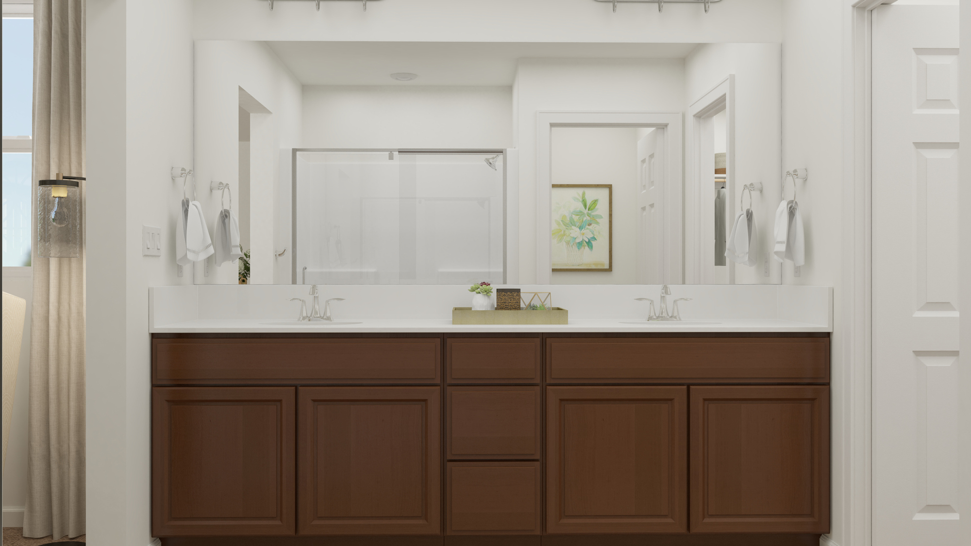 A bathroom with a sink and cabinets.