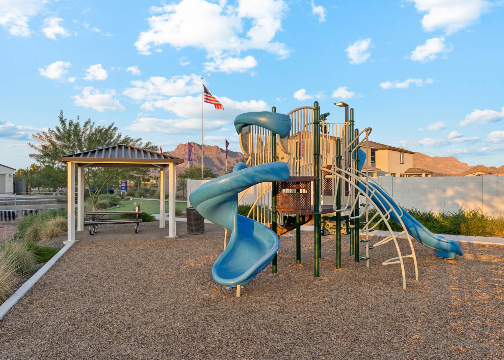 A playground with a slide.