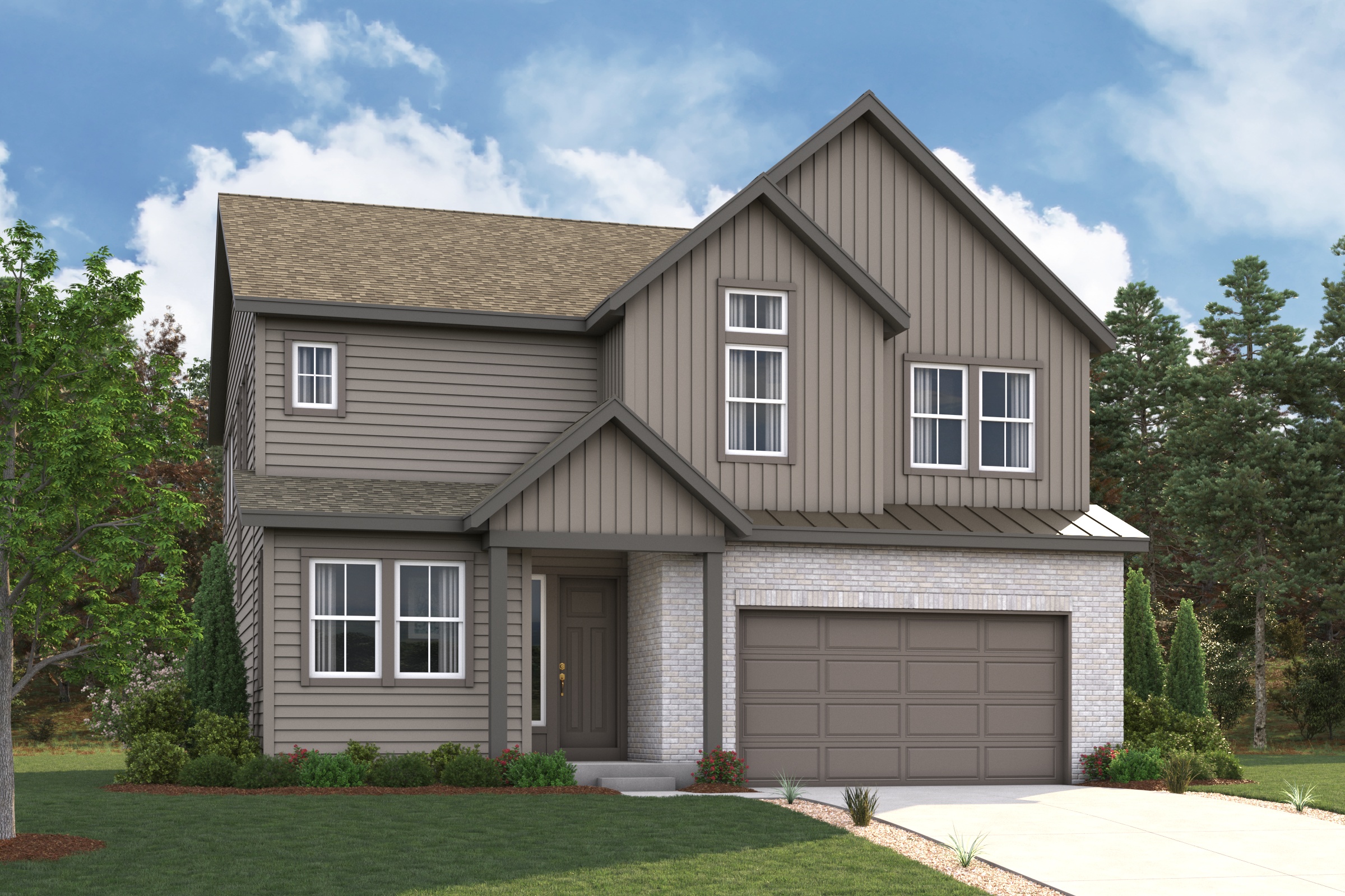 A house with a garage. Gateway Rendering Image, Elevation B
