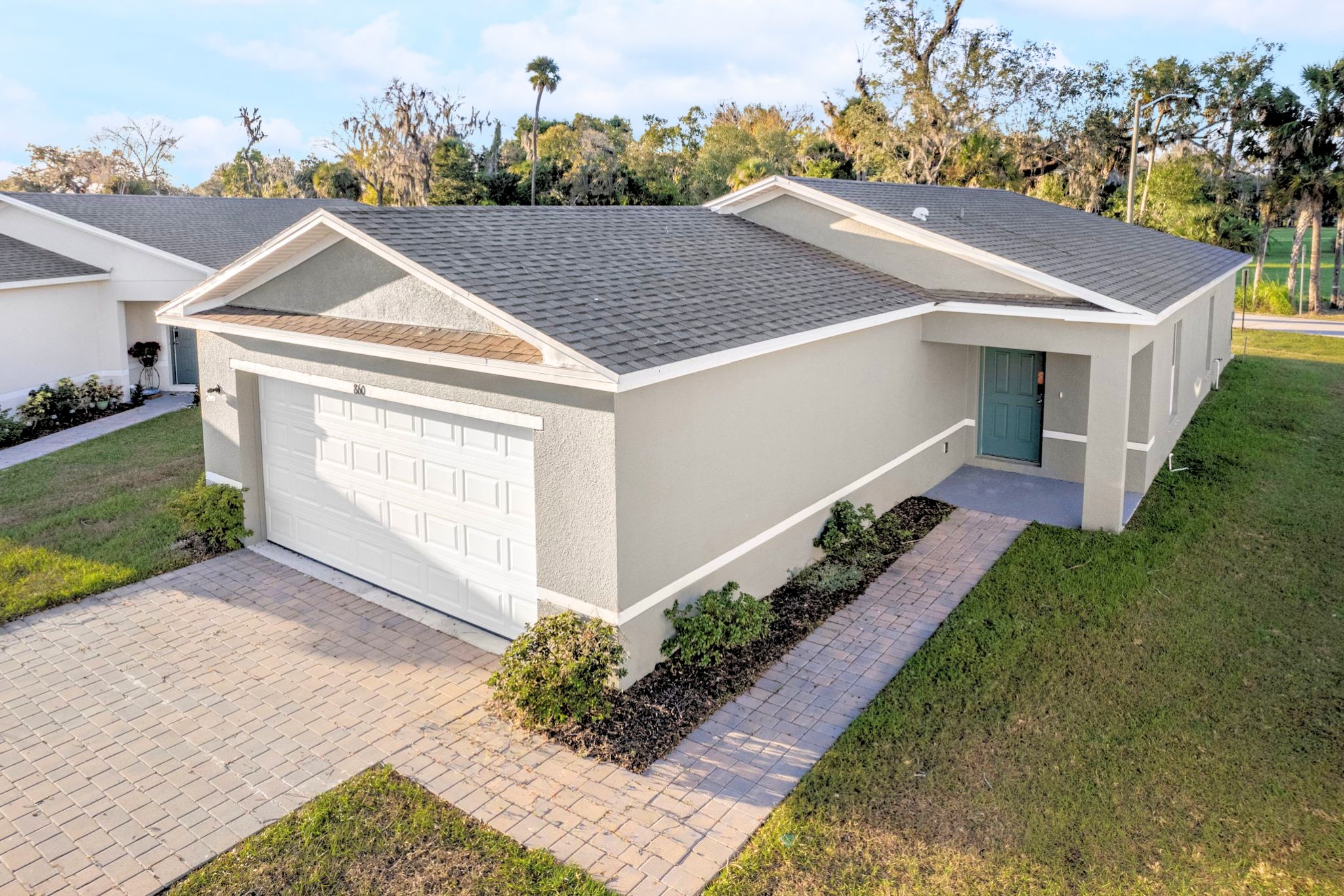 A house with a garage.