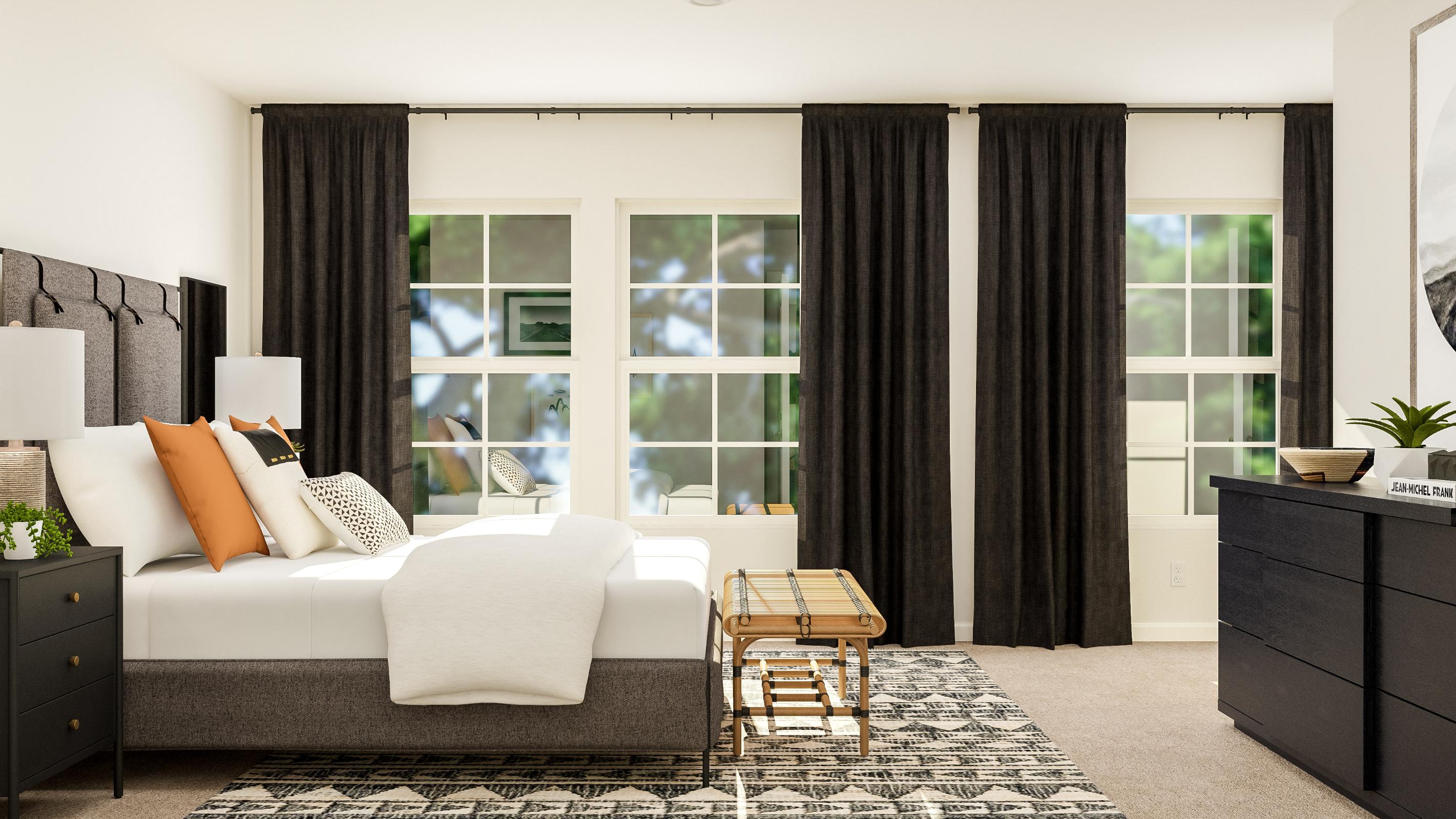 A room with a couch and a table.