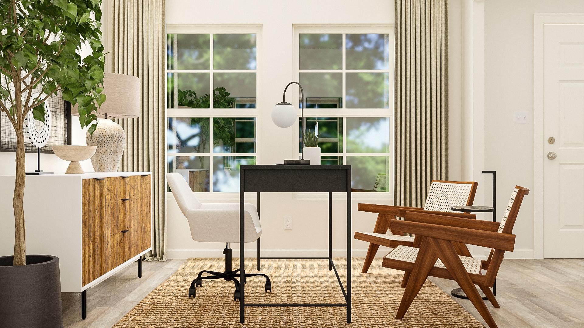 A room with a table chairs and a chair.